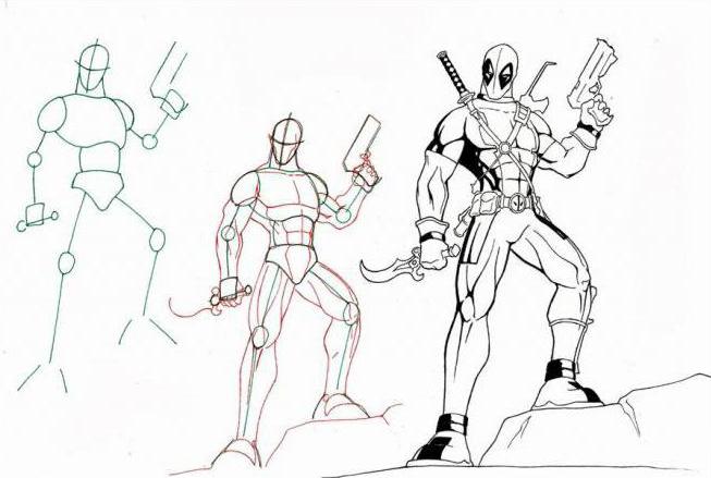 Comment dessiner Deadpool: les étapes de la création d'une image